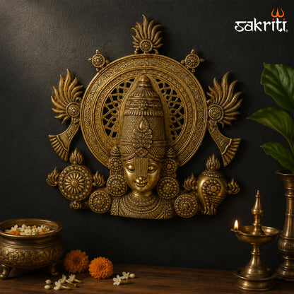 Sacred Needs Brass Balaji Head Wall Décor – 22 Inch (55.9 cm) Height | Lord Venkateswara Brass Face for Temple, Entrance & Spiritual Home Décor
