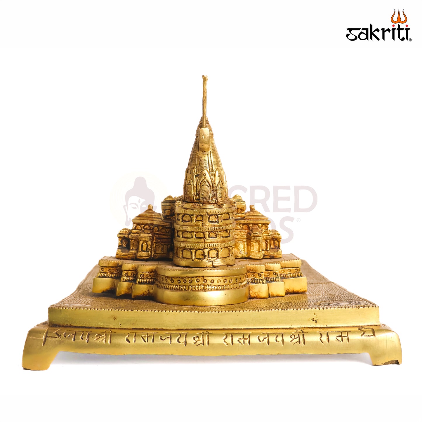 Sacred Needs Brass Ram Mandir – 7 Inch (17.8 cm) Height | Decorative Ayodhya Ram Temple Replica for Pooja Room & Spiritual Décor