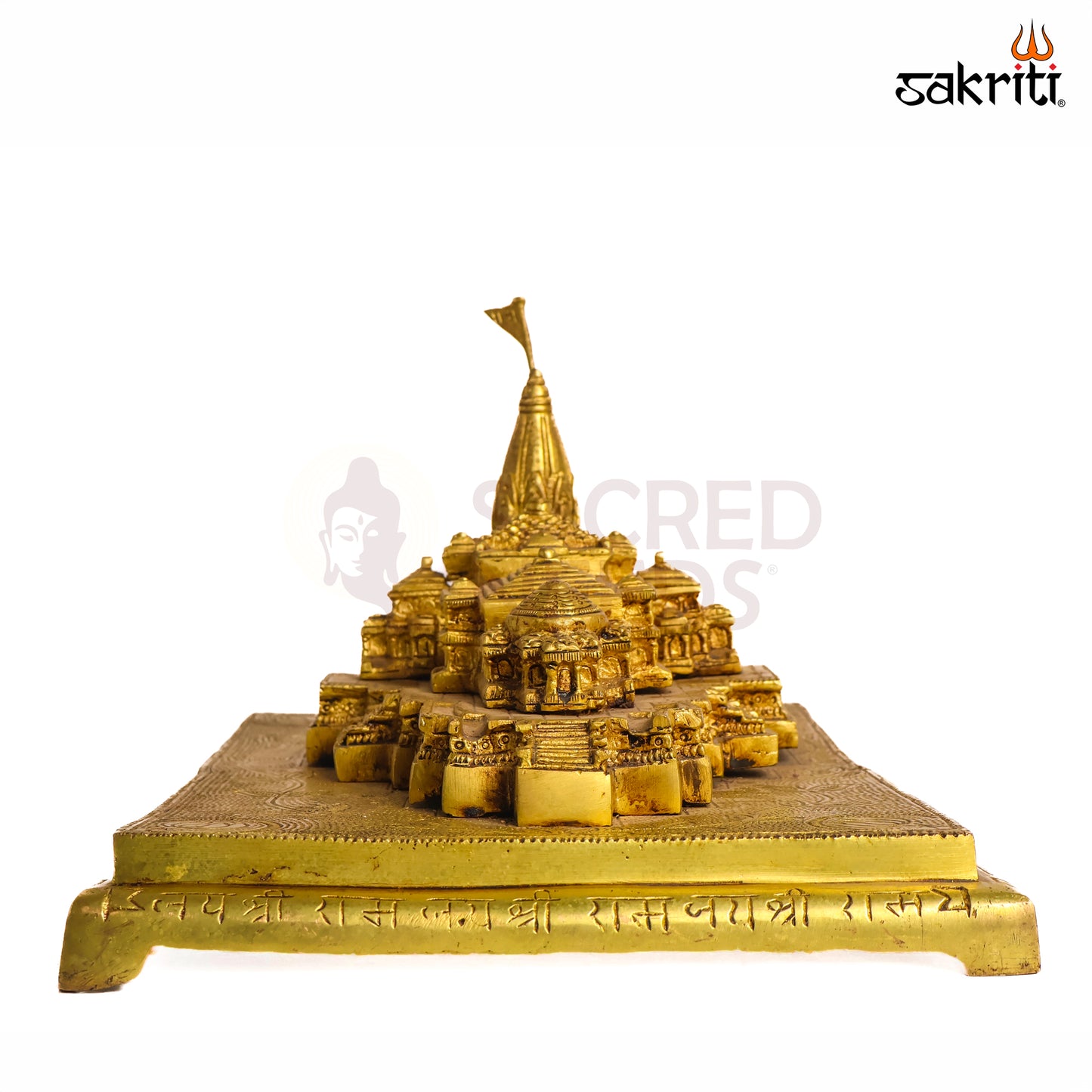 Sacred Needs Brass Ram Mandir – 7 Inch (17.8 cm) Height | Decorative Ayodhya Ram Temple Replica for Pooja Room & Spiritual Décor