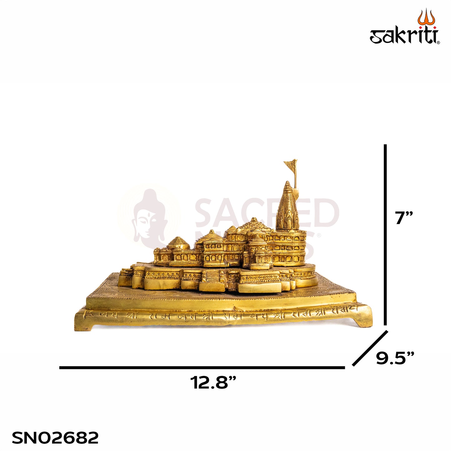 Sacred Needs Brass Ram Mandir – 7 Inch (17.8 cm) Height | Decorative Ayodhya Ram Temple Replica for Pooja Room & Spiritual Décor