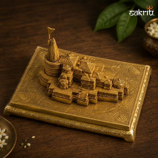 Sacred Needs Brass Ram Mandir – 7 Inch (17.8 cm) Height | Decorative Ayodhya Ram Temple Replica for Pooja Room & Spiritual Décor