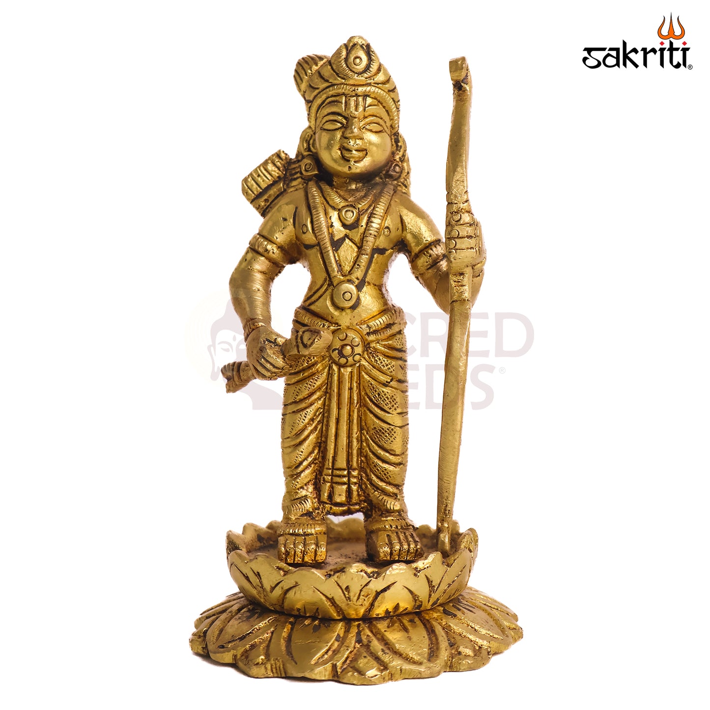Sacred Needs Brass Ram Lalla Idol – 4.6 Inch (11.7 cm) Height | Lord Ram Statue for Pooja Room, Temple & Spiritual Home Décor