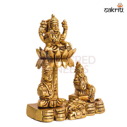 Sacred Needs Brass Kuber Lakshmi Lotus Idol – 4.6 Inch (11.7 cm) Height | Goddess Lakshmi & Kuber Statue for Wealth, Prosperity & Pooja Décor