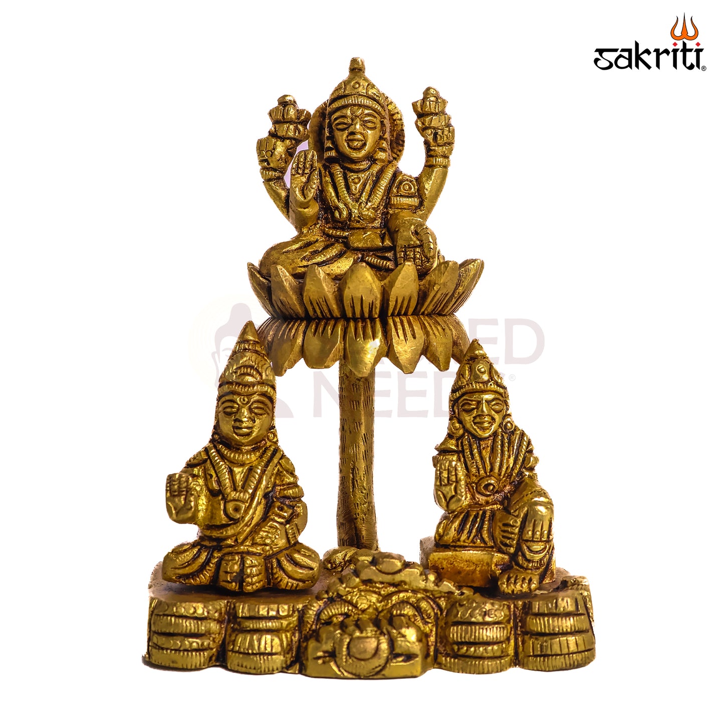 Sacred Needs Brass Kuber Lakshmi Lotus Idol – 4.6 Inch (11.7 cm) Height | Goddess Lakshmi & Kuber Statue for Wealth, Prosperity & Pooja Décor