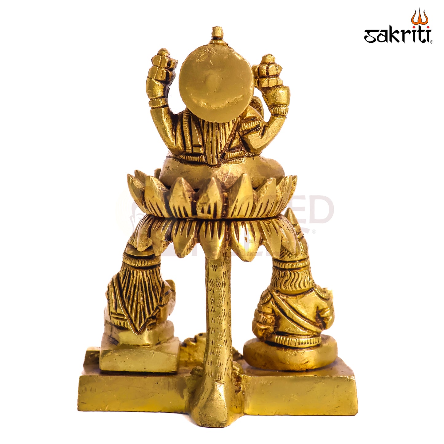 Sacred Needs Brass Kuber Lakshmi Lotus Idol – 4.6 Inch (11.7 cm) Height | Goddess Lakshmi & Kuber Statue for Wealth, Prosperity & Pooja Décor