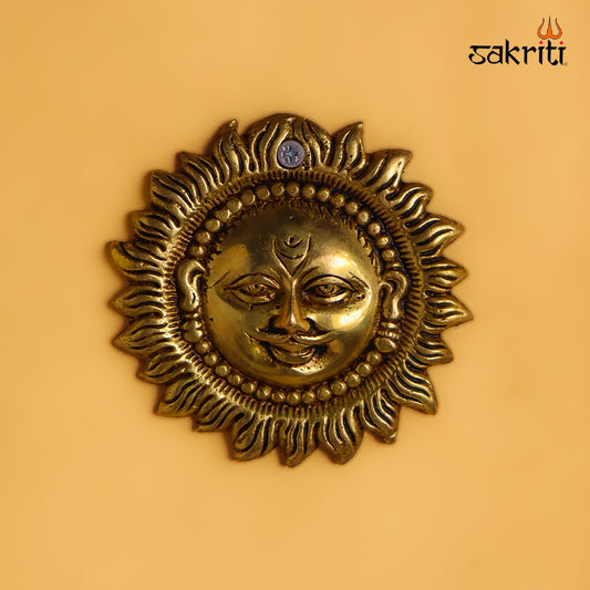 Sacred Needs Brass Sun Wall Plate – 4.2 Inch (10.7 cm) Diameter | Decorative Surya Wall Hanging for Pooja Room & Home Décor