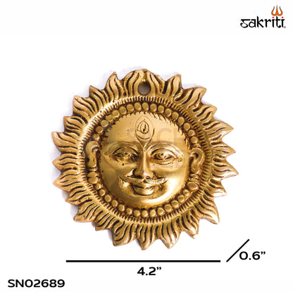 Sacred Needs Brass Sun Wall Plate – 4.2 Inch (10.7 cm) Diameter | Decorative Surya Wall Hanging for Pooja Room & Home Décor