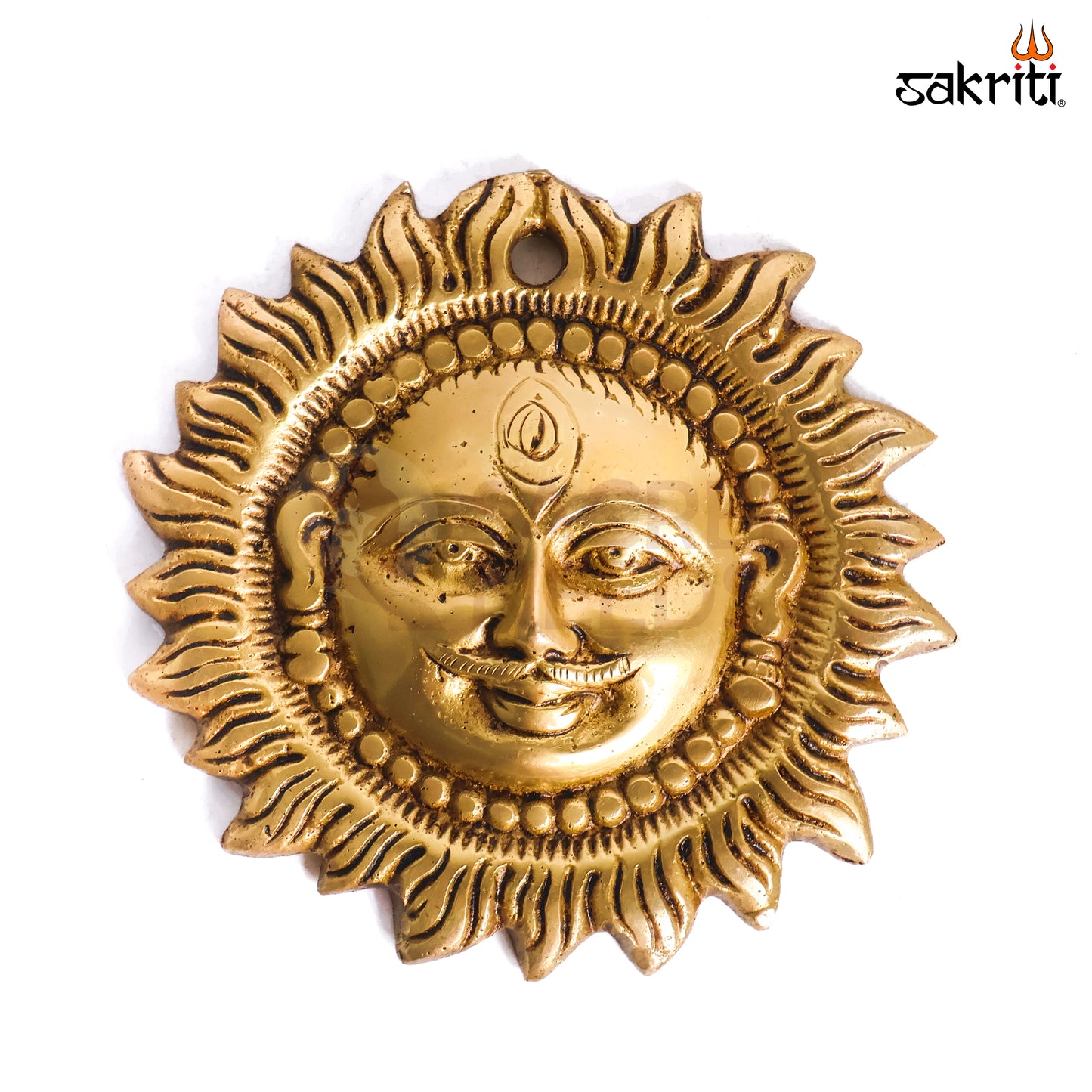Sacred Needs Brass Sun Wall Plate – 4.2 Inch (10.7 cm) Diameter | Decorative Surya Wall Hanging for Pooja Room & Home Décor