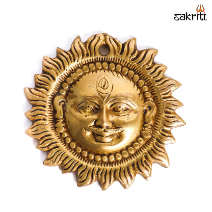 Sacred Needs Brass Sun Wall Plate – 4.2 Inch (10.7 cm) Diameter | Decorative Surya Wall Hanging for Pooja Room & Home Décor