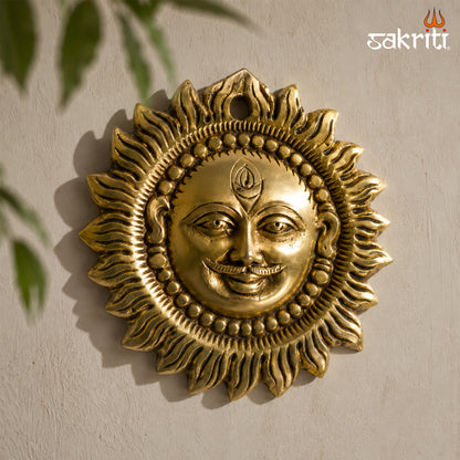 Sacred Needs Brass Sun Wall Plate – 4.2 Inch (10.7 cm) Diameter | Decorative Surya Wall Hanging for Pooja Room & Home Décor
