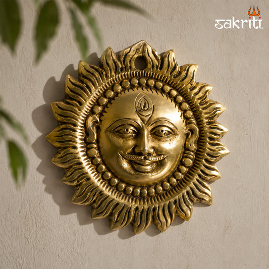 Sacred Needs Brass Sun Wall Plate – 4.2 Inch (10.7 cm) Diameter | Decorative Surya Wall Hanging for Pooja Room & Home Décor