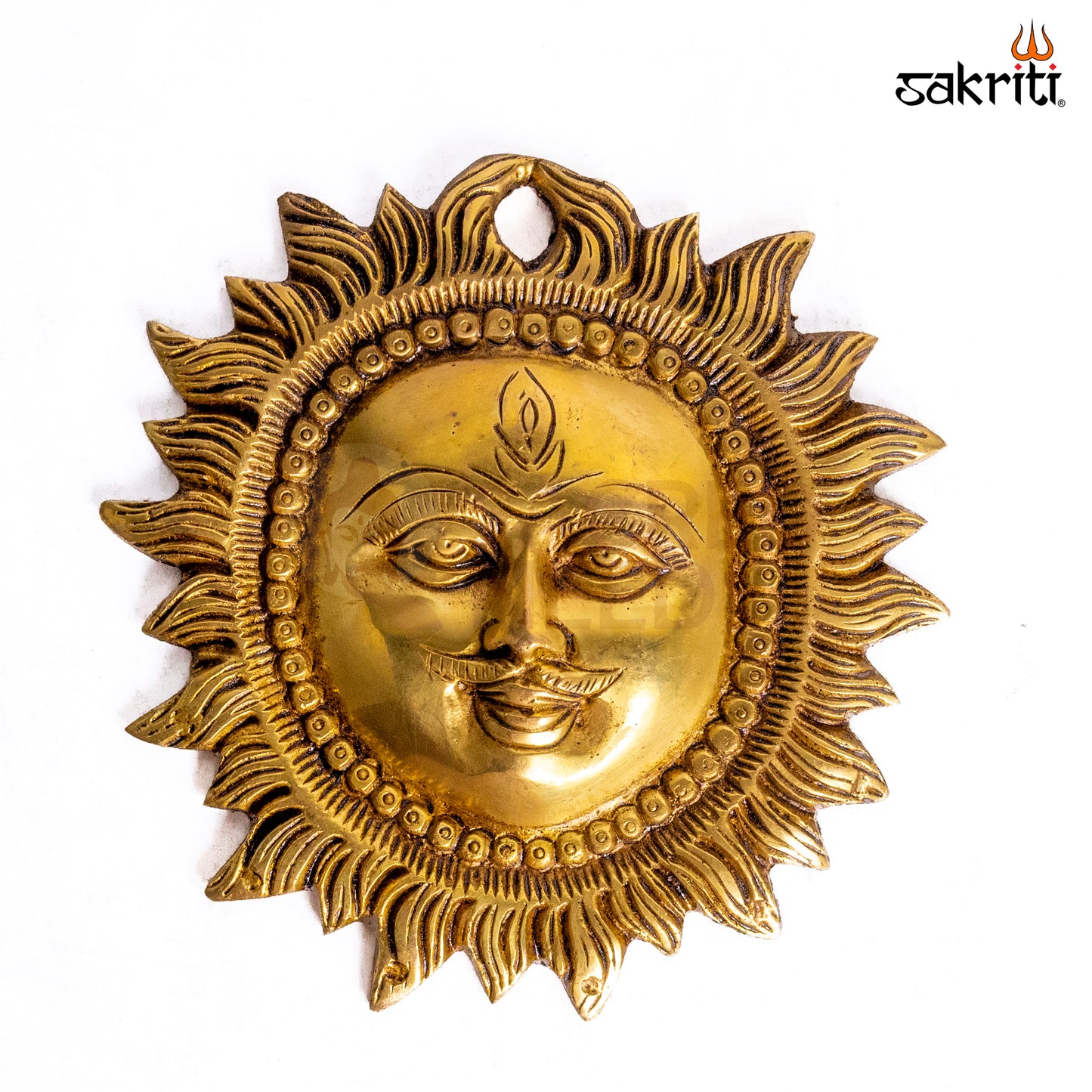 Sacred Needs Brass Sun Plate – 5.6 Inch (14.2 cm) Diameter | Decorative Brass Surya Wall Décor for Temple, Pooja Room & Home Entrance
