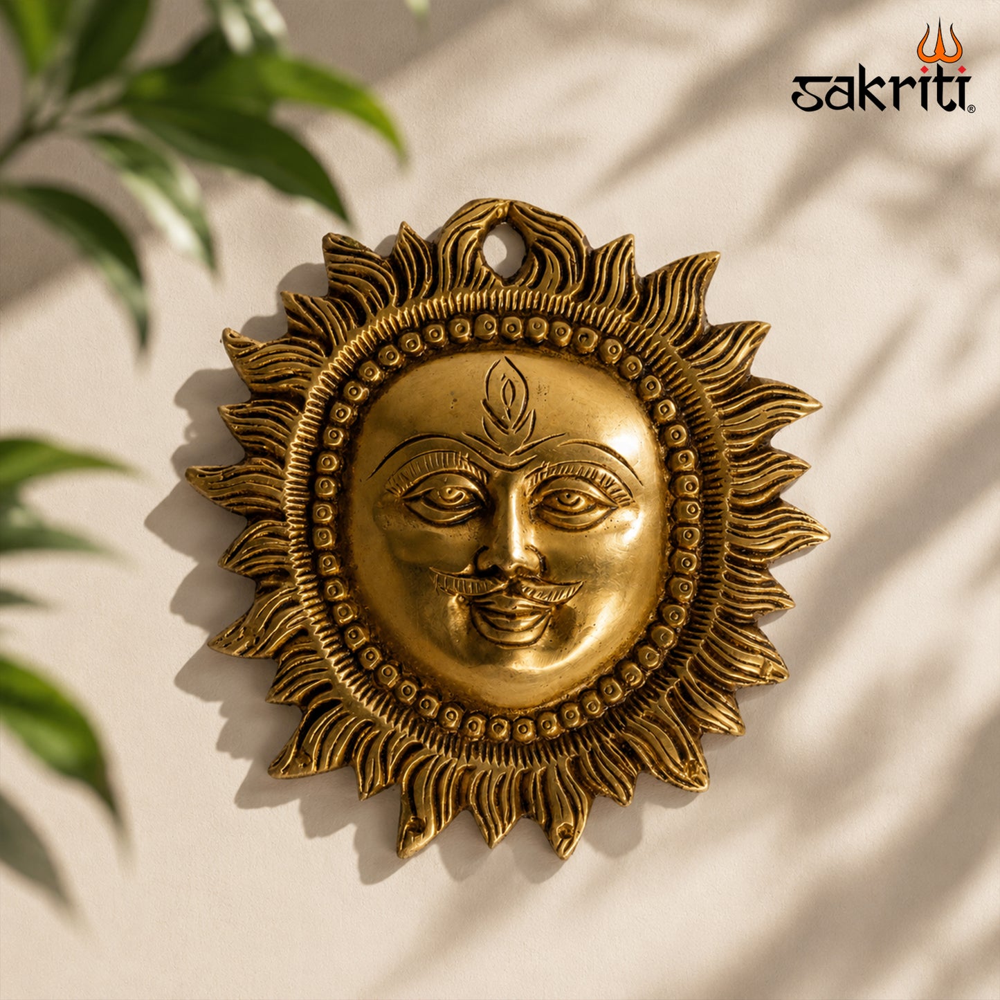 Sacred Needs Brass Sun Plate – 5.6 Inch (14.2 cm) Diameter | Decorative Brass Surya Wall Décor for Temple, Pooja Room & Home Entrance