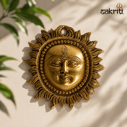 Sacred Needs Brass Sun Plate – 5.6 Inch (14.2 cm) Diameter | Decorative Brass Surya Wall Décor for Temple, Pooja Room & Home Entrance