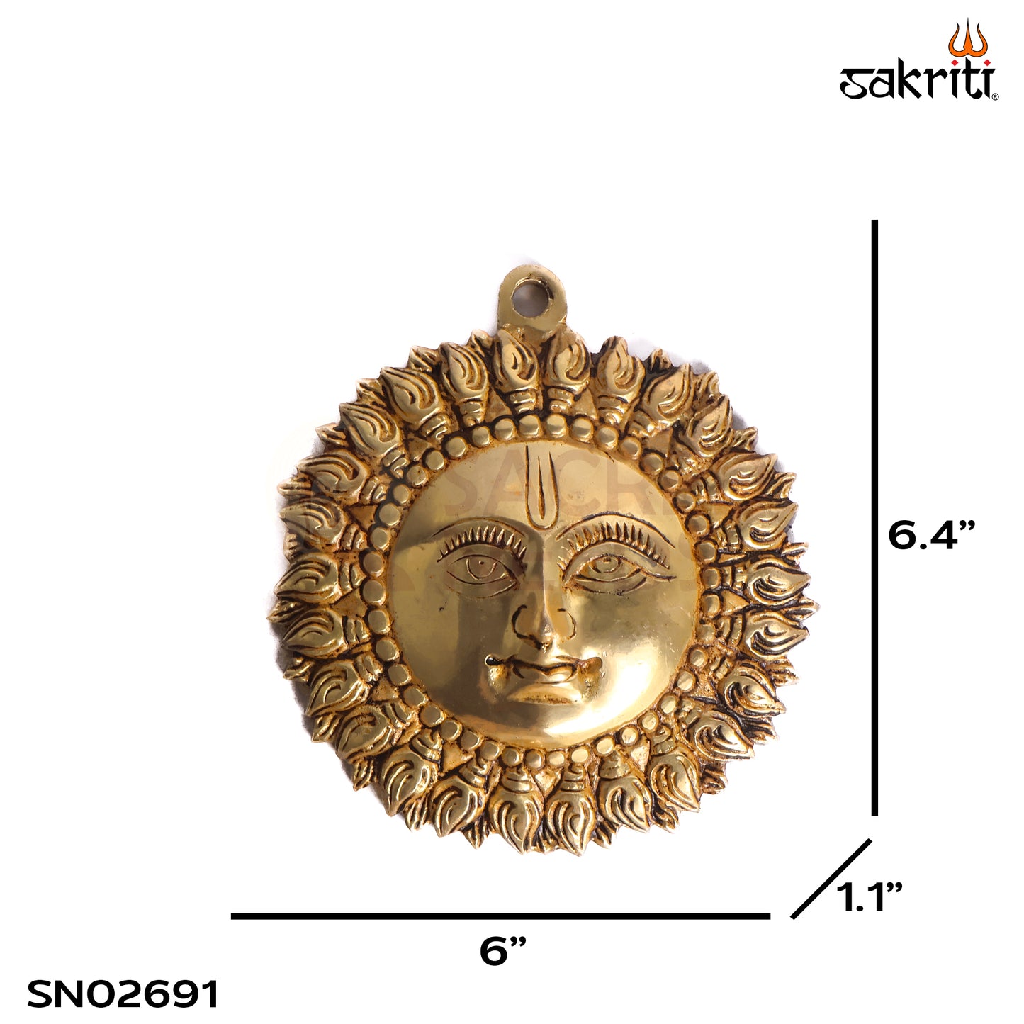 Sacred Needs Brass Sun Plate – 6 Inch (15.2 cm) Diameter | Traditional Brass Surya Decorative Wall Plate for Pooja & Home Décor