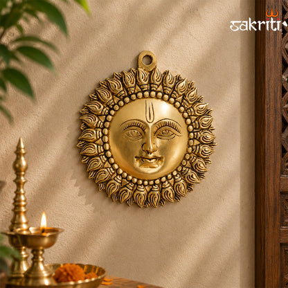 Sacred Needs Brass Sun Plate – 6 Inch (15.2 cm) Diameter | Traditional Brass Surya Decorative Wall Plate for Pooja & Home Décor