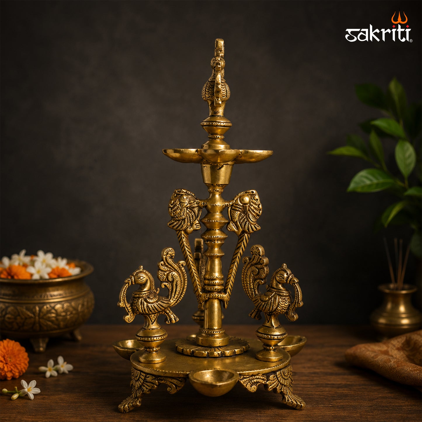 Sacred Needs Brass Annam Lamp – 11.6 Inch (29.5 cm) Height | Traditional Brass Oil Lamp for Pooja, Temple Rituals & Festive Décor