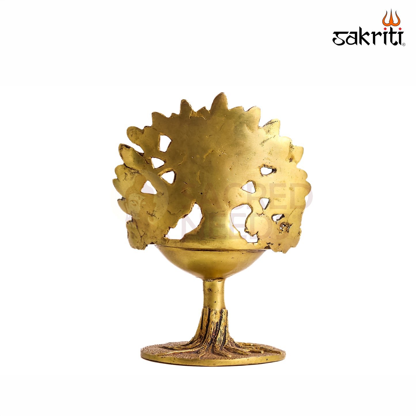 Sacred Needs Brass Tree with Deepam Round Base – 6.9 Inch (17.5 cm) Height | Decorative Brass Tree Lamp for Pooja Room, Temple & Spiritual Home Décor