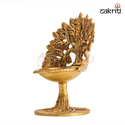 Sacred Needs Brass Tree with Deepam Round Base – 6.9 Inch (17.5 cm) Height | Decorative Brass Tree Lamp for Pooja Room, Temple & Spiritual Home Décor