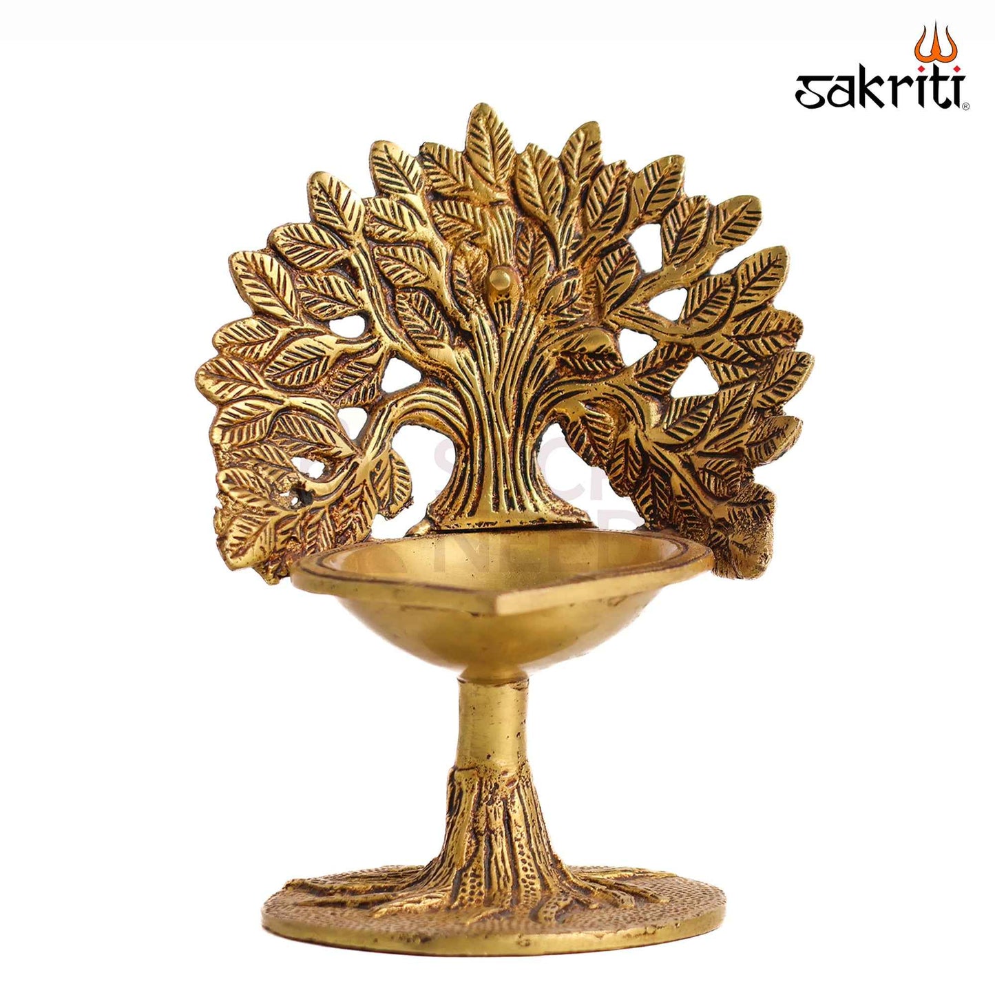 Sacred Needs Brass Tree with Deepam Round Base – 6.9 Inch (17.5 cm) Height | Decorative Brass Tree Lamp for Pooja Room, Temple & Spiritual Home Décor