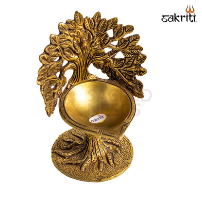 Sacred Needs Brass Tree with Deepam Round Base – 6.9 Inch (17.5 cm) Height | Decorative Brass Tree Lamp for Pooja Room, Temple & Spiritual Home Décor