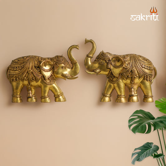 Brass Elephant Wall Mounted – 16.5 Inch Length Heavy Brass Wall Decor for Home Entrance, Living Room & Vastu