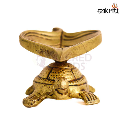Sacred Needs Brass Tortoise Vilakku – 1.5 Inch (3.8 cm) Height | Traditional Brass Tortoise Oil Lamp for Pooja, Temple & Spiritual Home Décor