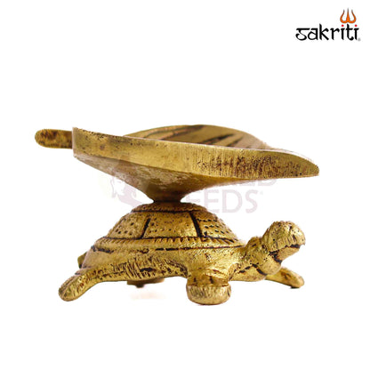 Sacred Needs Brass Tortoise Vilakku – 1.5 Inch (3.8 cm) Height | Traditional Brass Tortoise Oil Lamp for Pooja, Temple & Spiritual Home Décor