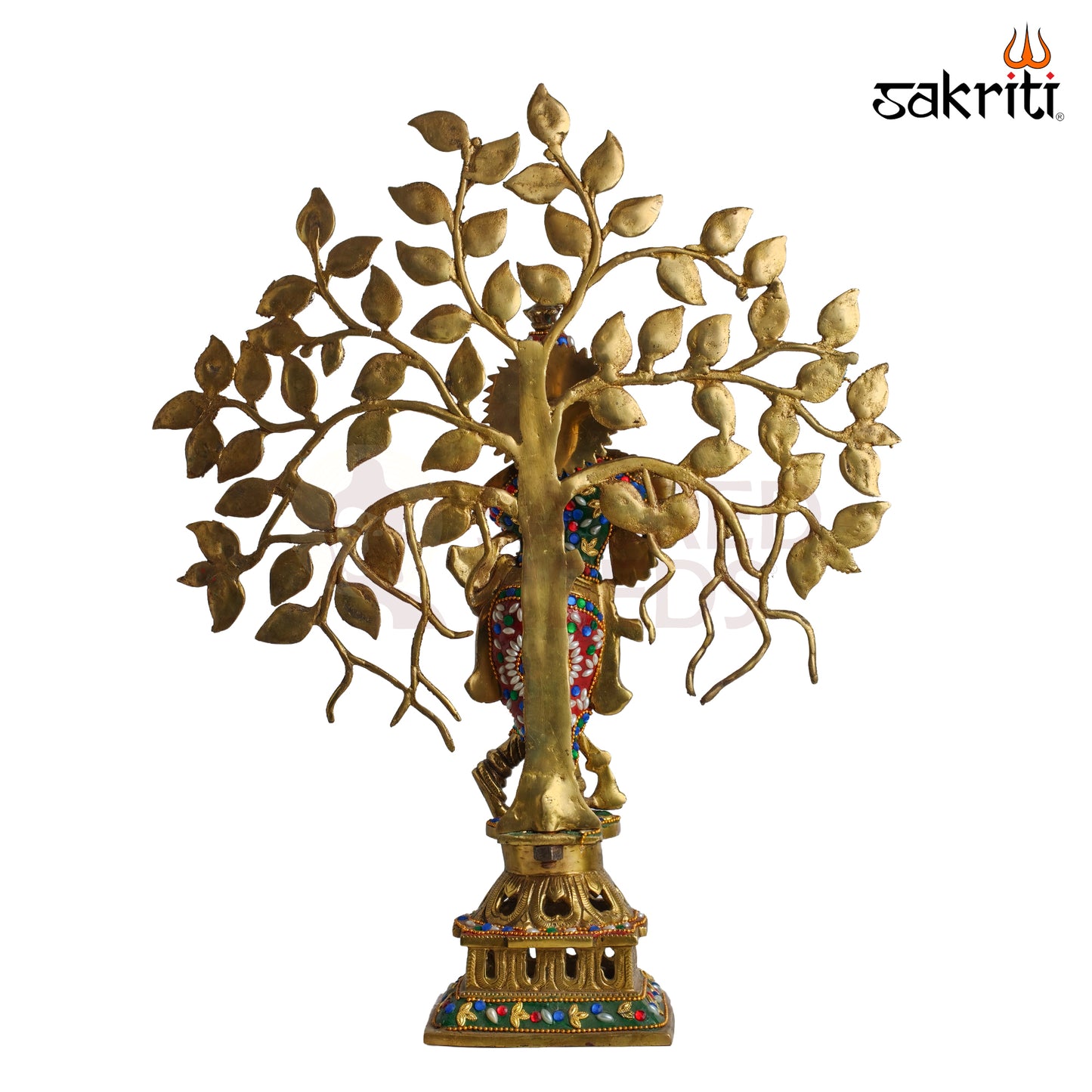 Sacred Needs Brass Krishna with Tree Idol – 21 Inch (53.3 cm) Height | Decorative Lord Krishna Statue for Pooja Room, Temple & Spiritual Home Décor
