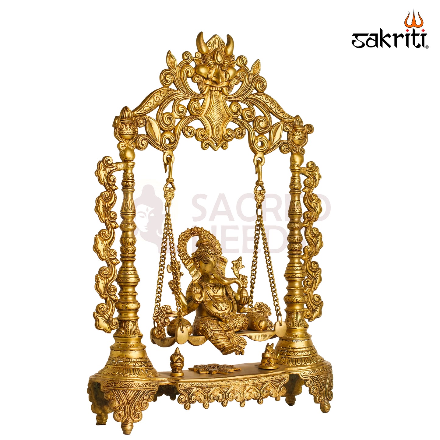 Sacred Needs Brass Ganesha with Jhula Idol – 27 Inch (68.6 cm) Height | Decorative Swing Ganesha Statue for Pooja Room, Temple & Luxury Home Décor