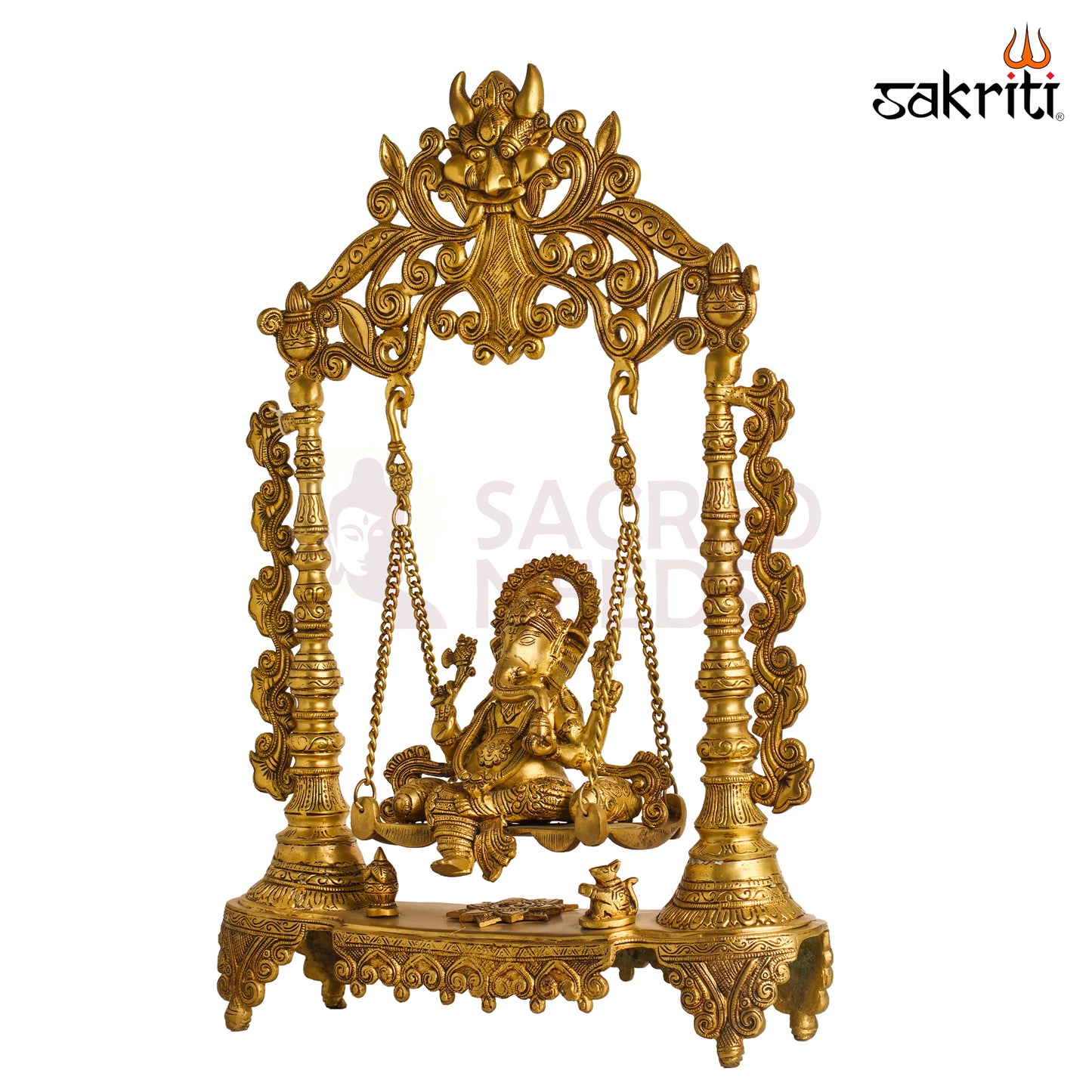Sacred Needs Brass Ganesha with Jhula Idol – 27 Inch (68.6 cm) Height | Decorative Swing Ganesha Statue for Pooja Room, Temple & Luxury Home Décor