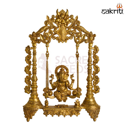 Sacred Needs Brass Ganesha with Jhula Idol – 27 Inch (68.6 cm) Height | Decorative Swing Ganesha Statue for Pooja Room, Temple & Luxury Home Décor