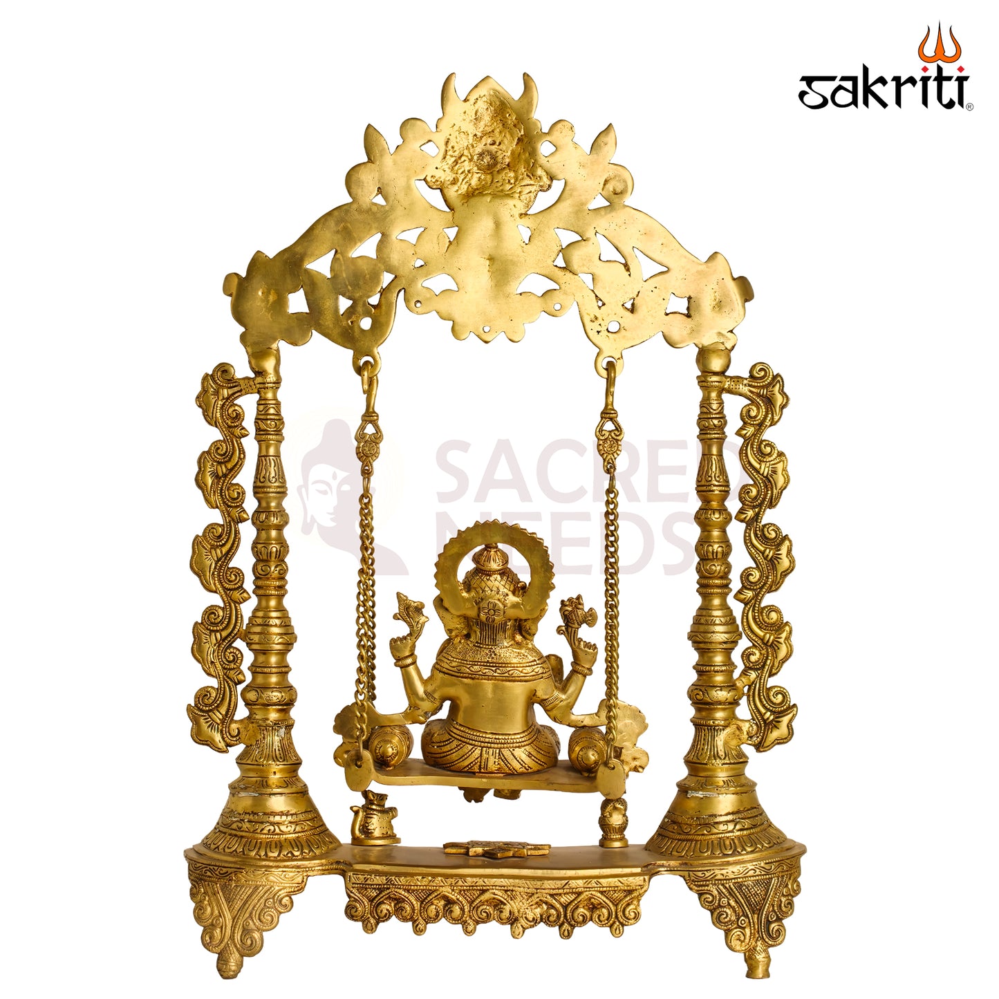 Sacred Needs Brass Ganesha with Jhula Idol – 27 Inch (68.6 cm) Height | Decorative Swing Ganesha Statue for Pooja Room, Temple & Luxury Home Décor