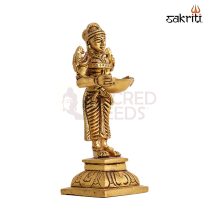 Sacred Needs Brass Pavai Vilakku – 5.3 Inch (13.5 cm) Height | Traditional Brass Lady Lamp for Pooja Room, Temple & Spiritual Home Décor