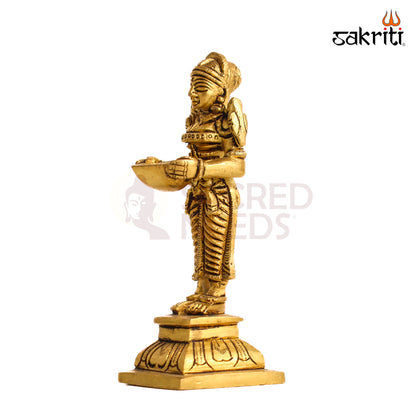 Sacred Needs Brass Pavai Vilakku – 5.3 Inch (13.5 cm) Height | Traditional Brass Lady Lamp for Pooja Room, Temple & Spiritual Home Décor
