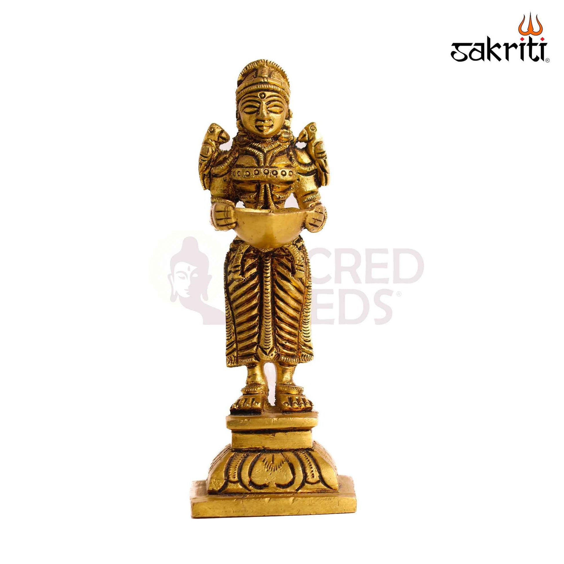 Sacred Needs Brass Pavai Vilakku – 5.3 Inch (13.5 cm) Height | Traditional Brass Lady Lamp for Pooja Room, Temple & Spiritual Home Décor