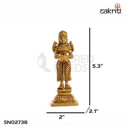 Sacred Needs Brass Pavai Vilakku – 5.3 Inch (13.5 cm) Height | Traditional Brass Lady Lamp for Pooja Room, Temple & Spiritual Home Décor
