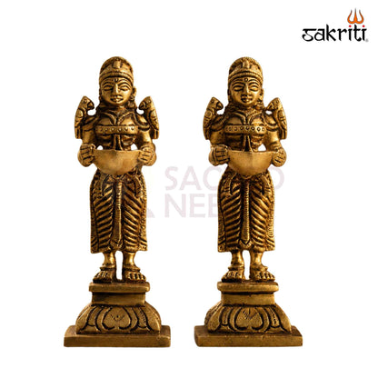 Sacred Needs Brass Pavai Vilakku – 5.3 Inch (13.5 cm) Height | Traditional Brass Lady Lamp for Pooja Room, Temple & Spiritual Home Décor