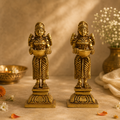 Sacred Needs Brass Pavai Vilakku – 5.3 Inch (13.5 cm) Height | Traditional Brass Lady Lamp for Pooja Room, Temple & Spiritual Home Décor