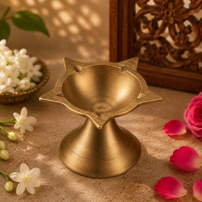 Sacred Needs Bronze 5 Face Deepam – 2.5 Inch (6.4 cm) Height | Traditional Panchamukhi Bronze Oil Lamp for Pooja, Temple & Spiritual Décor