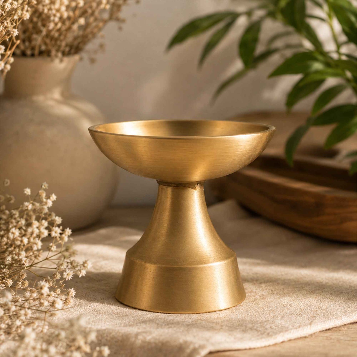 Sacred Needs Bronze Round Deepam – 1.8 Inch (4.6 cm) Height | Traditional Bronze Oil Lamp for Pooja, Temple & Spiritual Home Décor