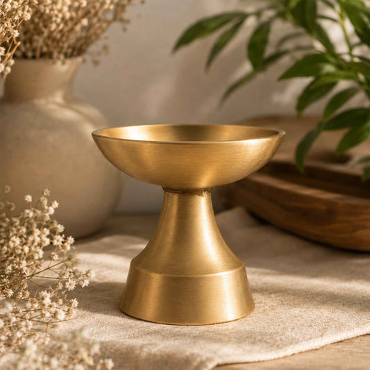 Sacred Needs Bronze Round Deepam – 1.8 Inch (4.6 cm) Height | Traditional Bronze Oil Lamp for Pooja, Temple & Spiritual Home Décor