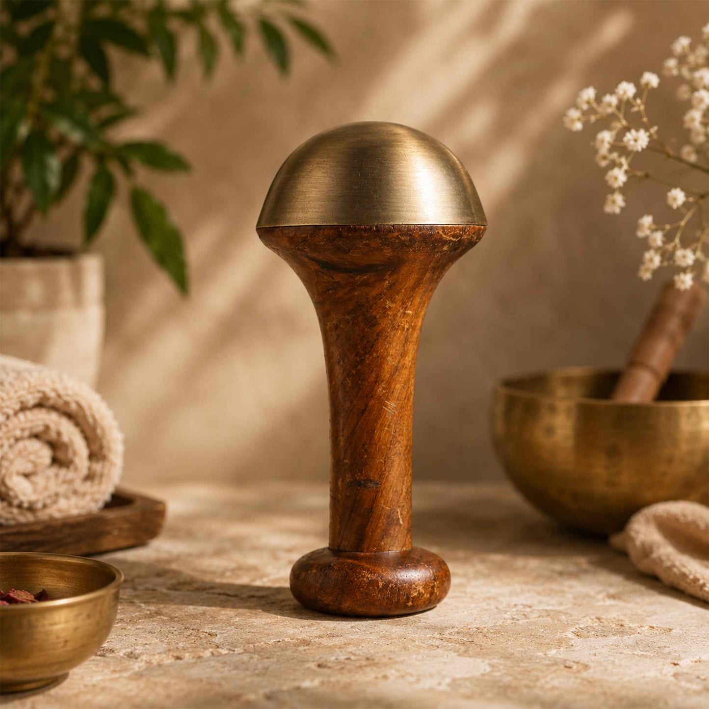 Sacred Needs Bronze Long Massager – 5.8 Inch (14.7 cm) Height | Traditional Bronze Handheld Acupressure Massage Tool for Relaxation, Wellness & Daily Self-Care