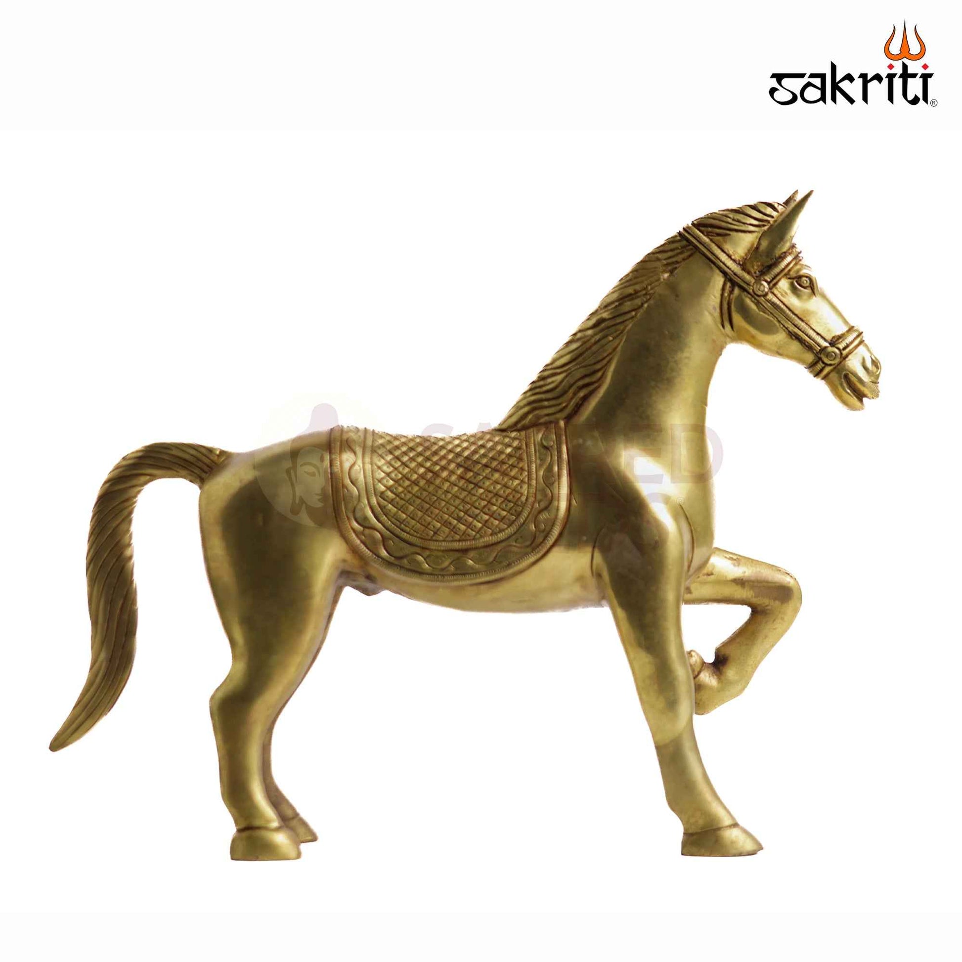 Sacred Needs Brass Horse Statue – 12.2 Inch (31 cm) Height | Decorative Brass Horse Figurine for Home Décor, Office, Vastu & Luxury Interiors
