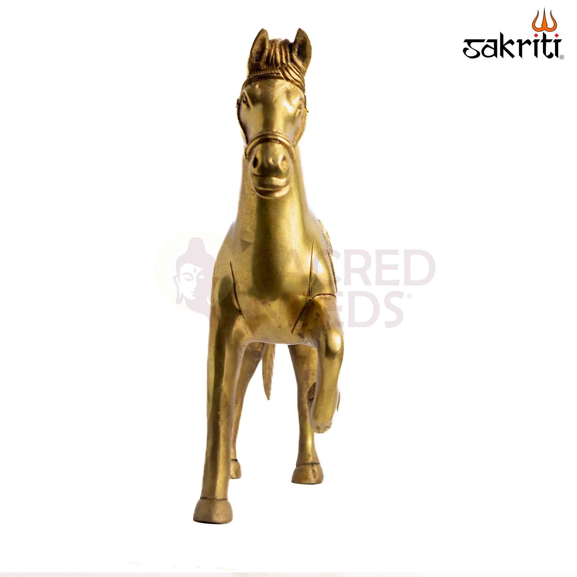 Sacred Needs Brass Horse Statue – 12.2 Inch (31 cm) Height | Decorative Brass Horse Figurine for Home Décor, Office, Vastu & Luxury Interiors