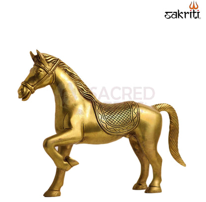 Sacred Needs Brass Horse Statue – 12.2 Inch (31 cm) Height | Decorative Brass Horse Figurine for Home Décor, Office, Vastu & Luxury Interiors