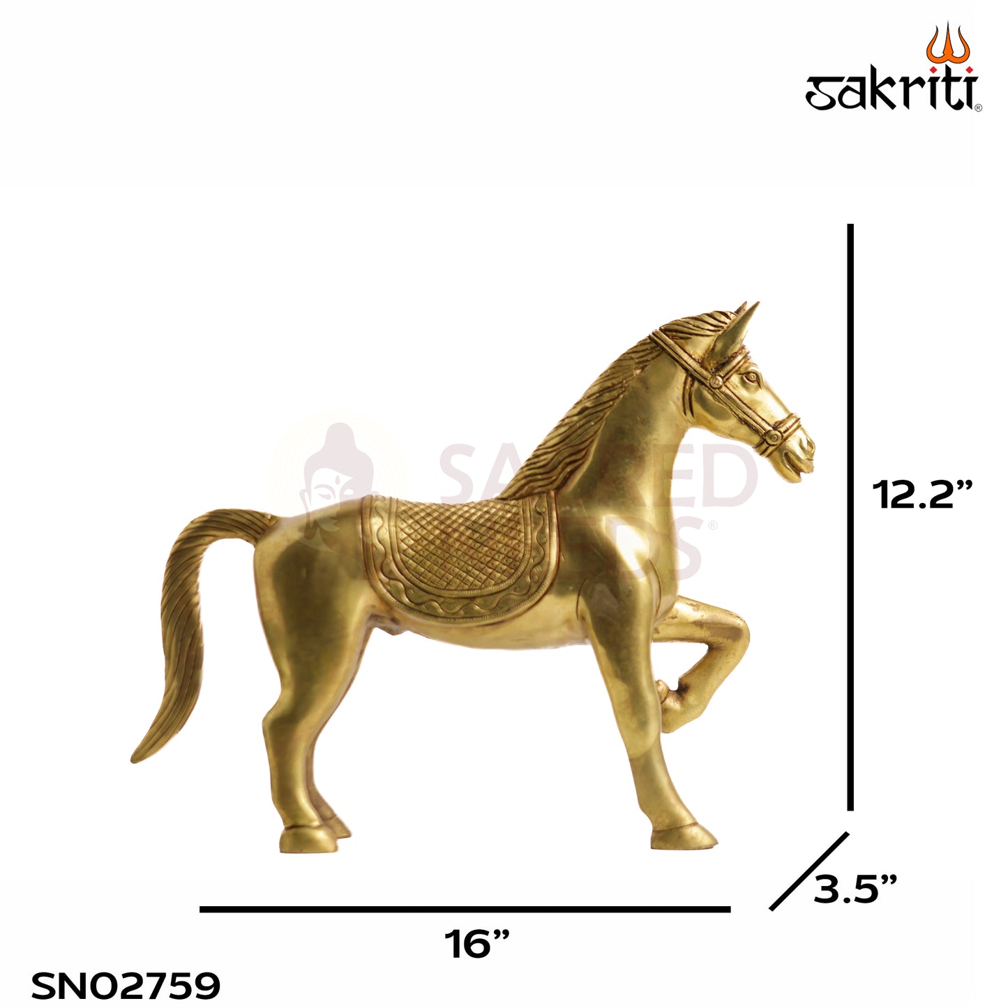 Sacred Needs Brass Horse Statue – 12.2 Inch (31 cm) Height | Decorative Brass Horse Figurine for Home Décor, Office, Vastu & Luxury Interiors