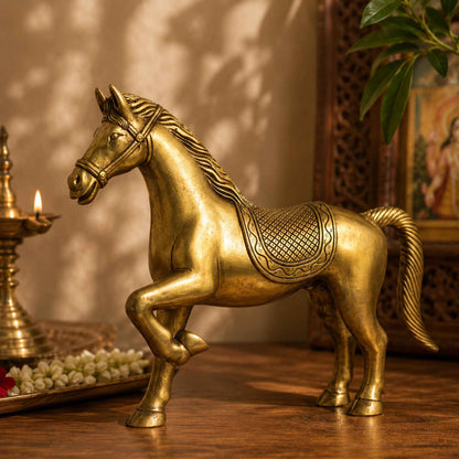 Sacred Needs Brass Horse Statue – 12.2 Inch (31 cm) Height | Decorative Brass Horse Figurine for Home Décor, Office, Vastu & Luxury Interiors