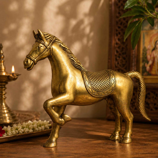 Sacred Needs Brass Horse Statue – 12.2 Inch (31 cm) Height | Decorative Brass Horse Figurine for Home Décor, Office, Vastu & Luxury Interiors