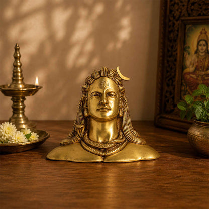 Sacred Needs Brass Adiyogi Shiva Idol – 4.3 Inch (10.9 cm) Height | Lord Shiva Adiyogi Statue for Meditation, Yoga, Home Temple & Spiritual Décor